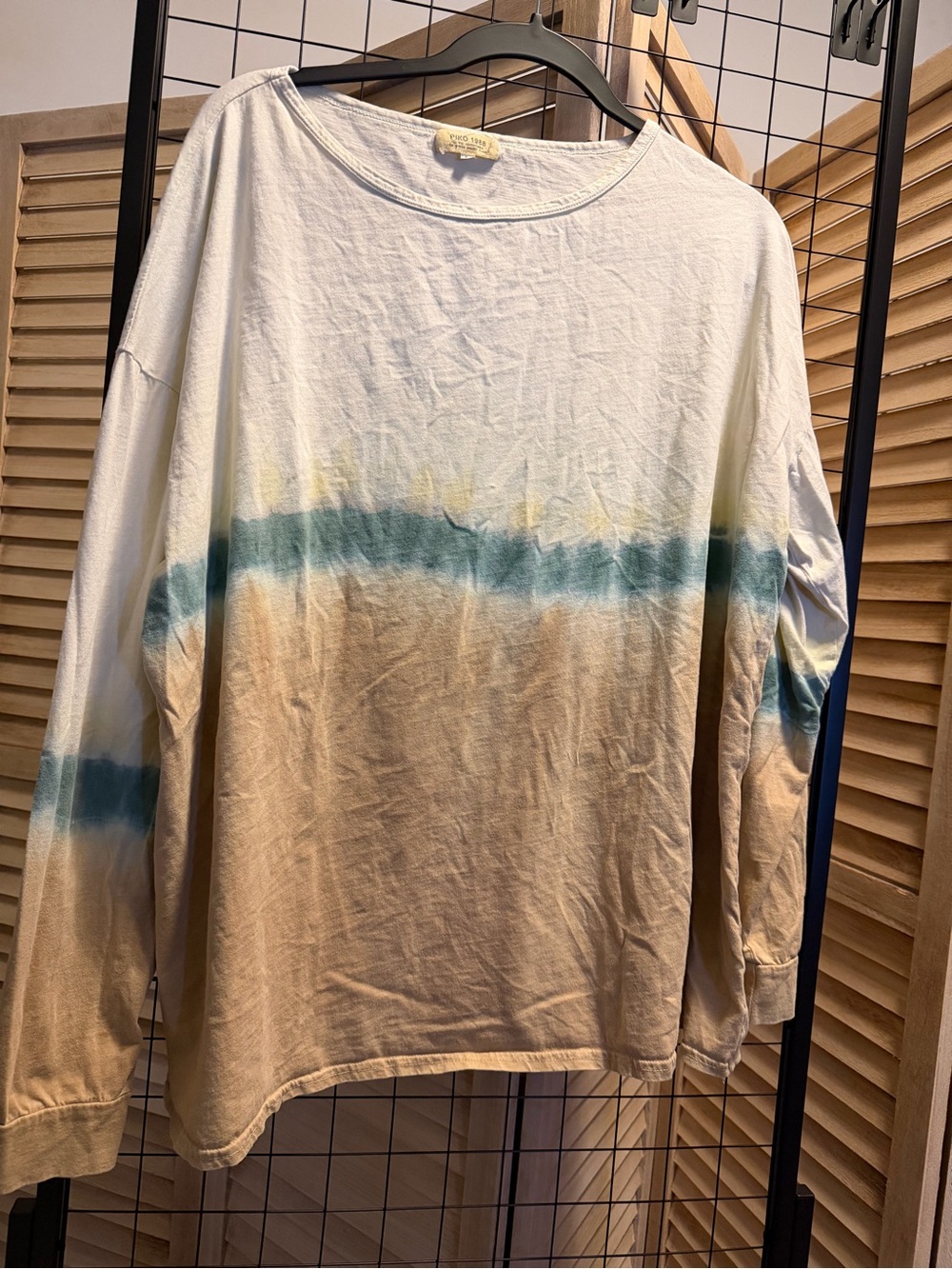 Piko 1988 Long Sleeve Tie-Dye Shirt - White, Teal & Tan